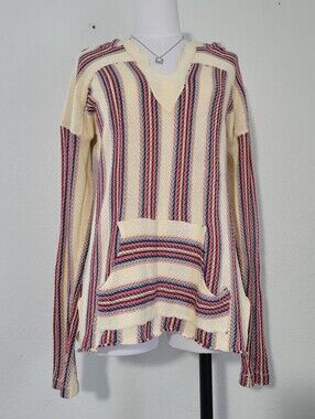Ethereal By Paper Crane Cream Multicolor Striped Knit Pullover Hobo Sweater Med